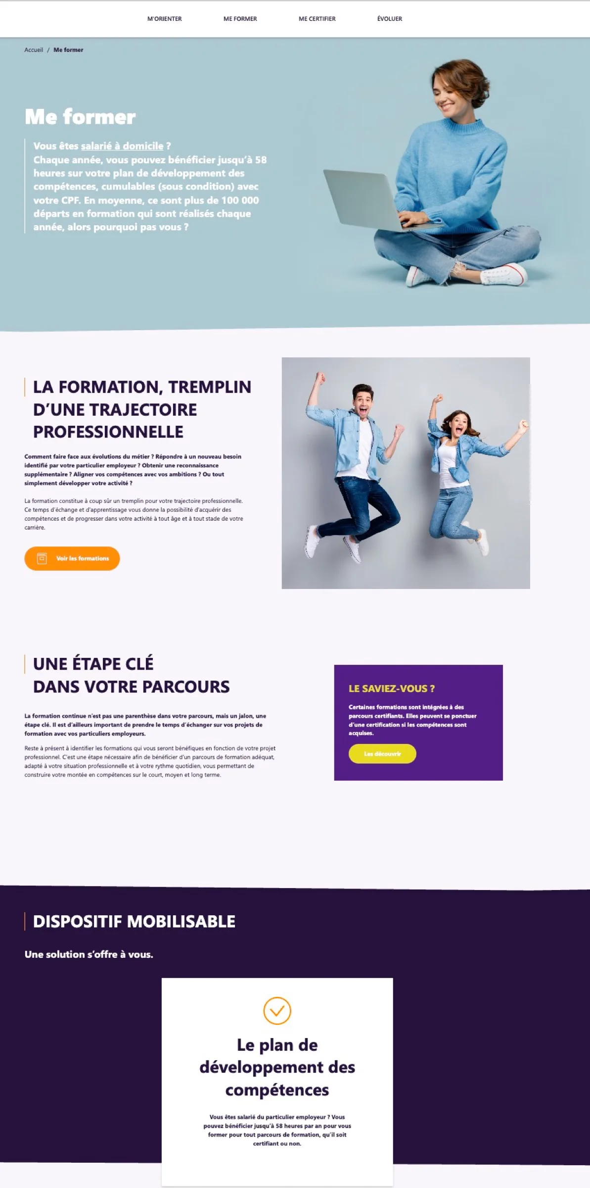 Page métier sur mobile