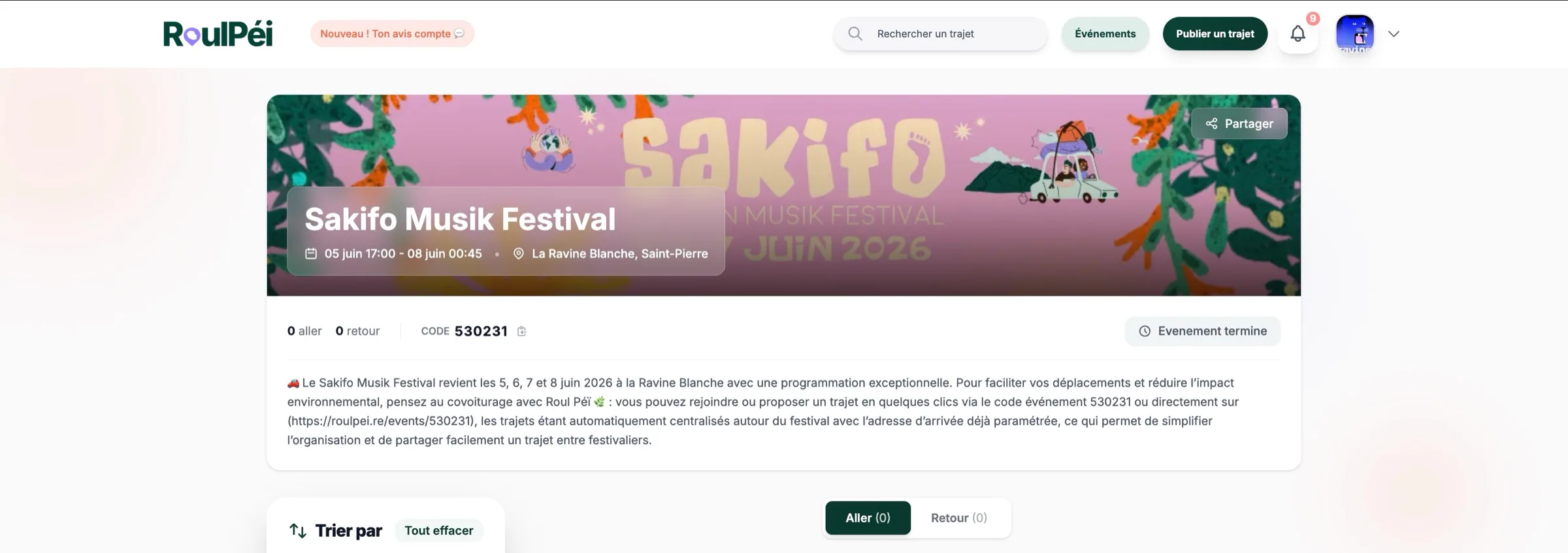 Page événement du Sakifo Musik Festival sur Roulpéi